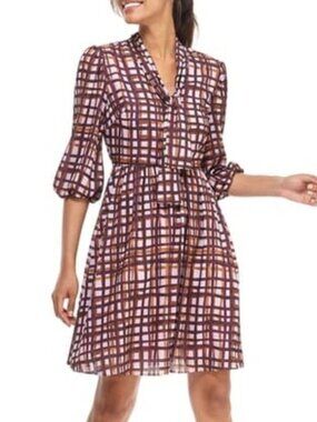 Gal Meets Glam Lindsey Dress in Multicolor Painted Windowpane Tie Neck Size 12